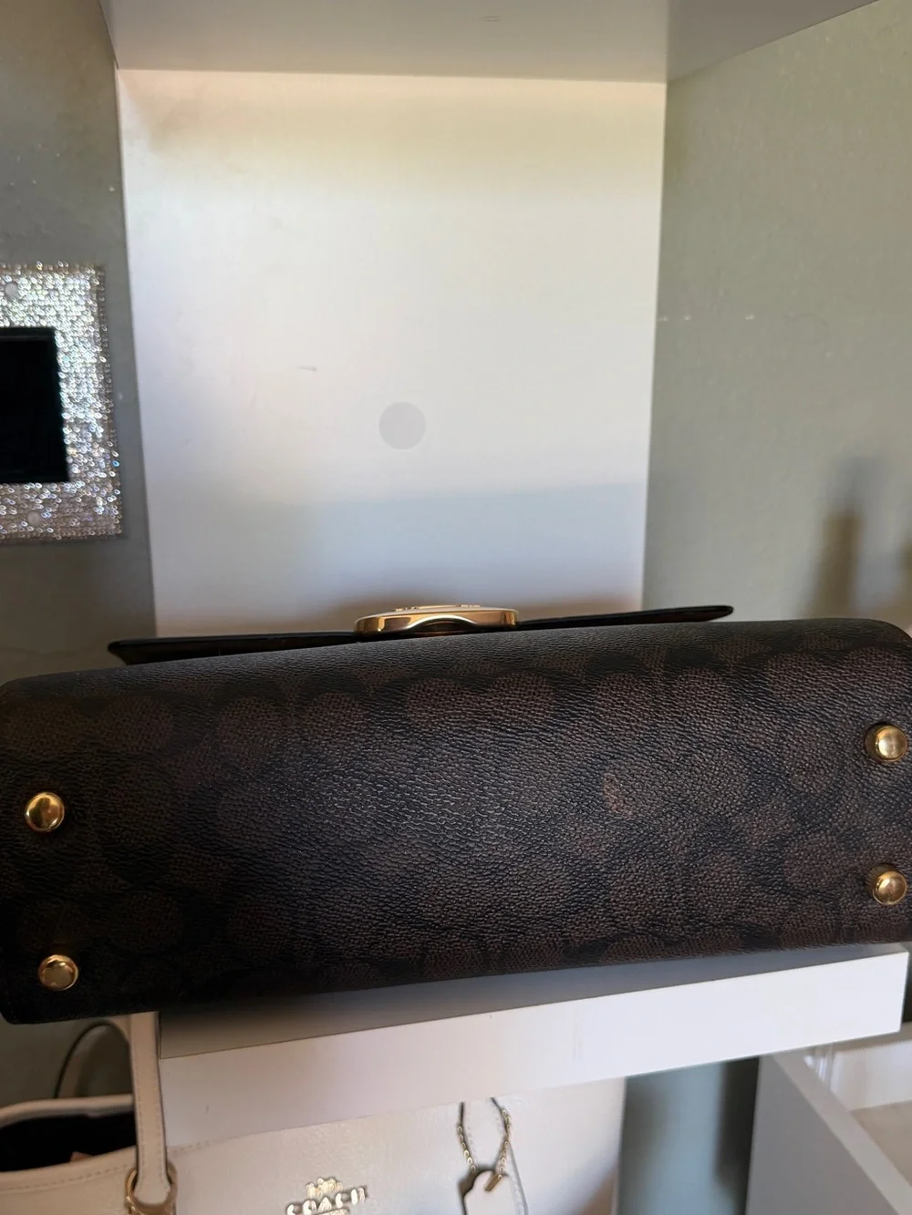 Coach Brown Signature & Black Top-Handle Satchel with Gold Hardware
